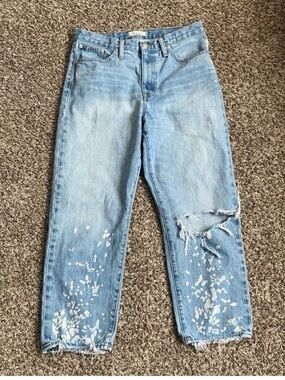 Madewell Jeans Women’s 29 Blue The Dadjean Cropped Bleached Edition Distressed